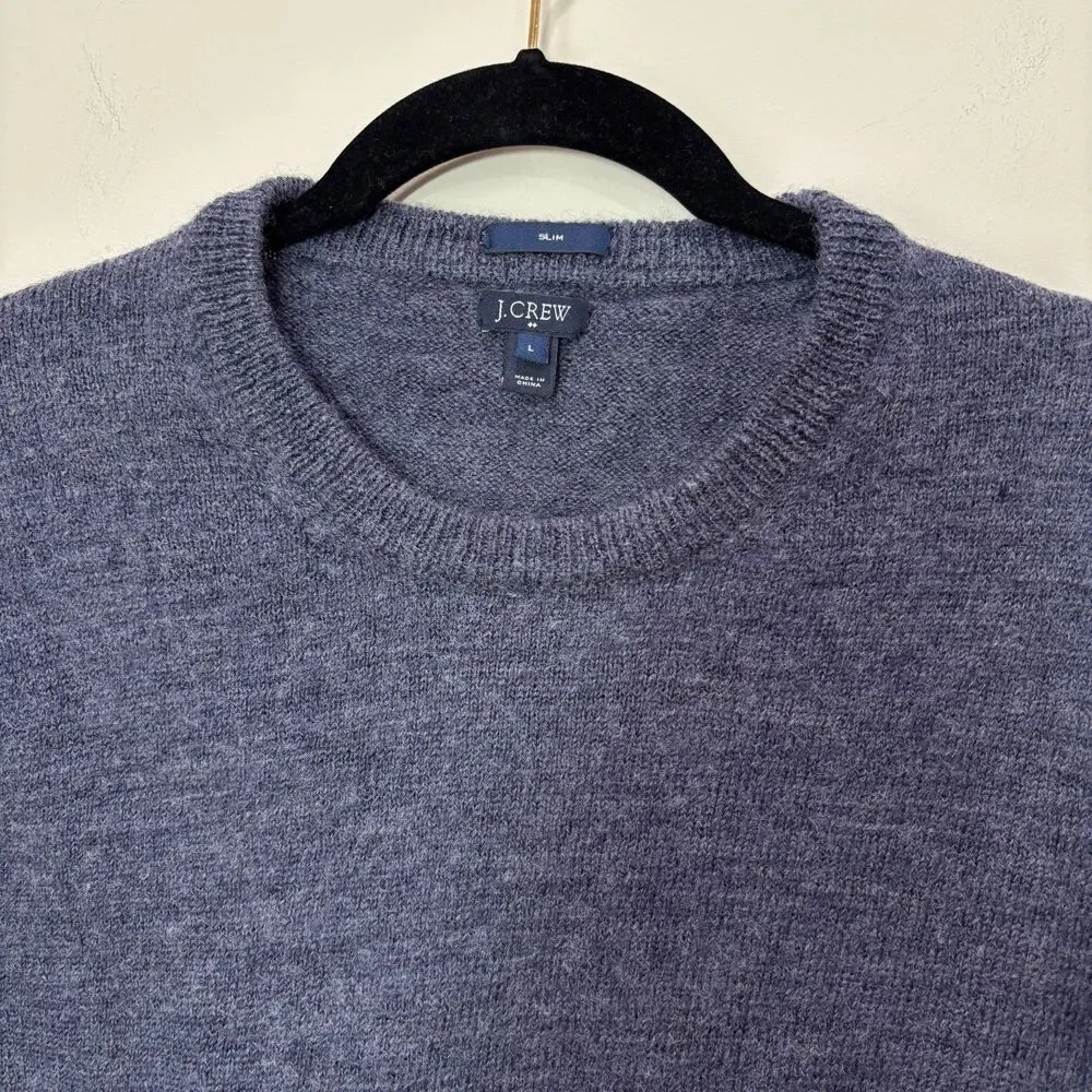 J Crew Sweater Men M Navy Blue 100% Wool Knit Pullover Elbow Patch Cabincore